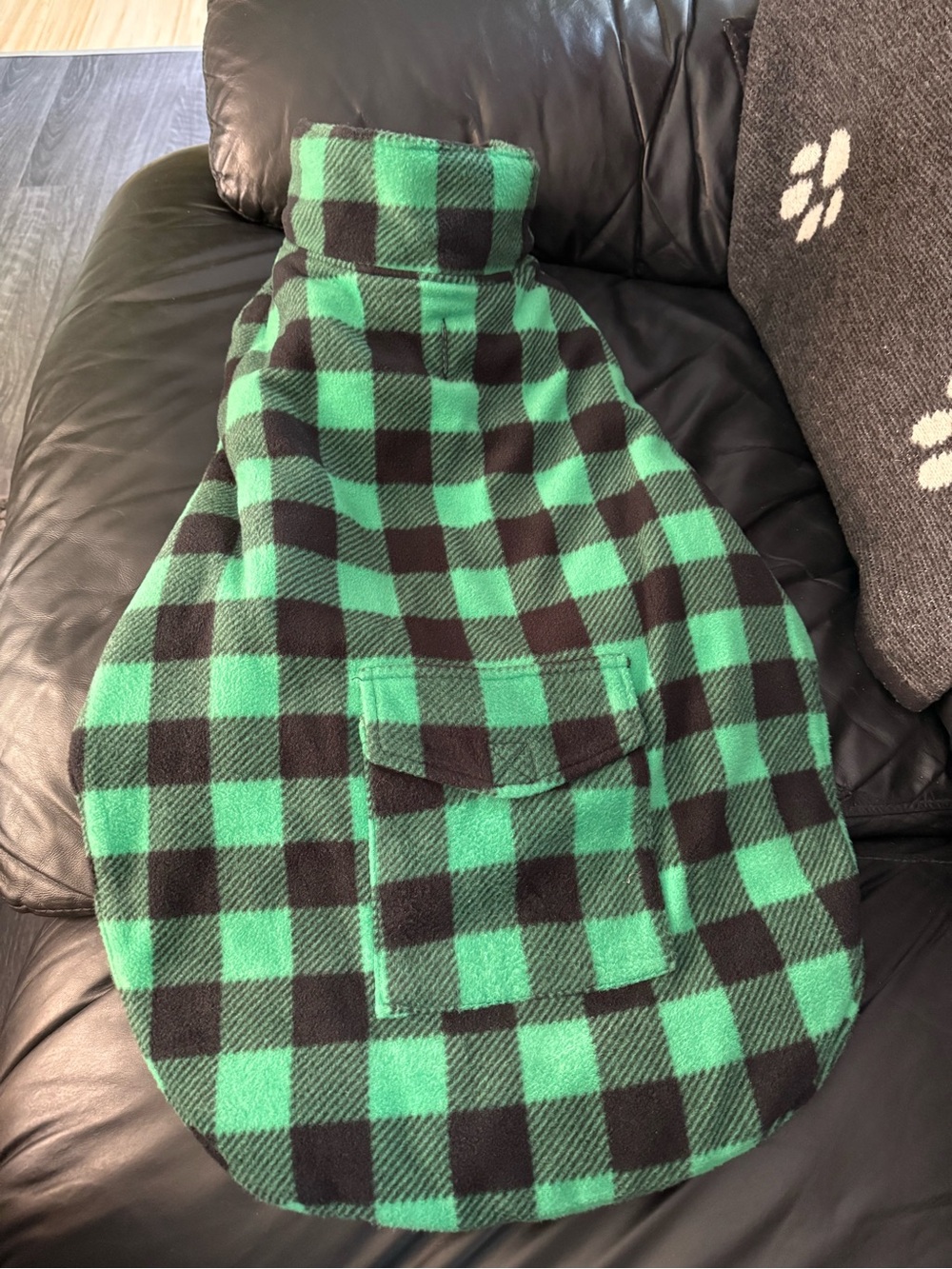 Green & Black Plaid Fleece Dog Coat with Pocket